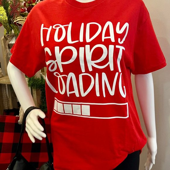 NEW  Women's Christmas Holiday Spirit Loading Graphic Tee Shirt - Picture 2 of 2